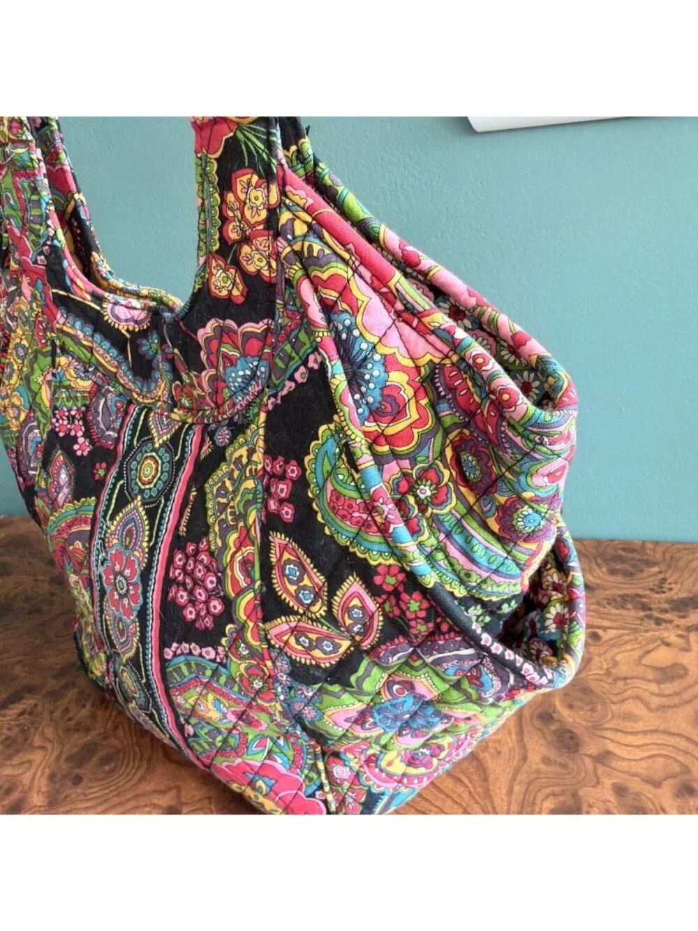 Retired Vera Bradley Hobo Bag Symphony In Hue Quilted Paisley Floral Vibrant Tot